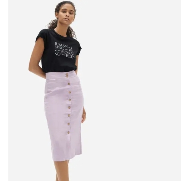 Everlane Lilac Linen Button Front Midi Pencil Skirt - Picture 1 of 11